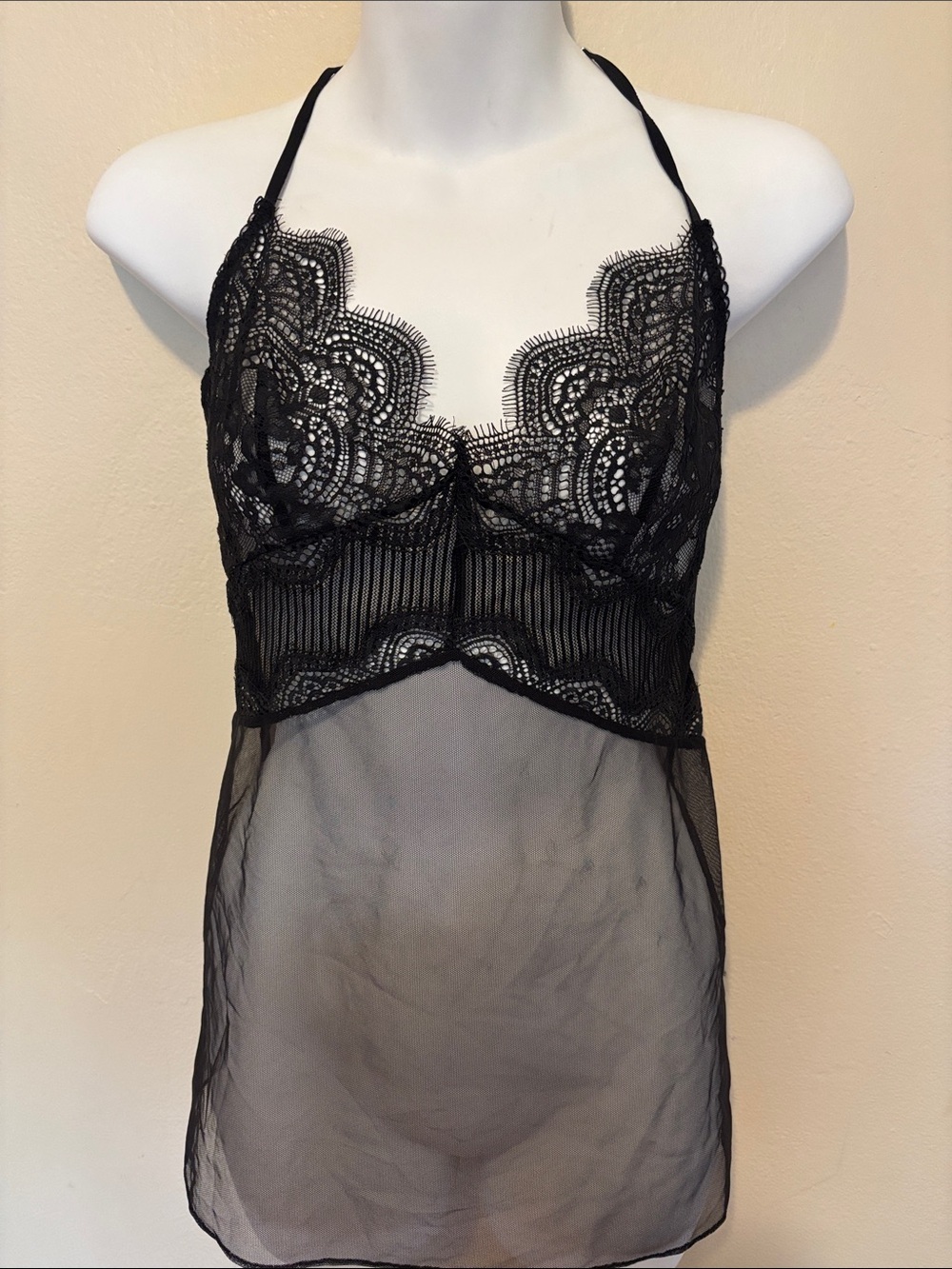 Victoria's Secret Black Lace Halter Chemise